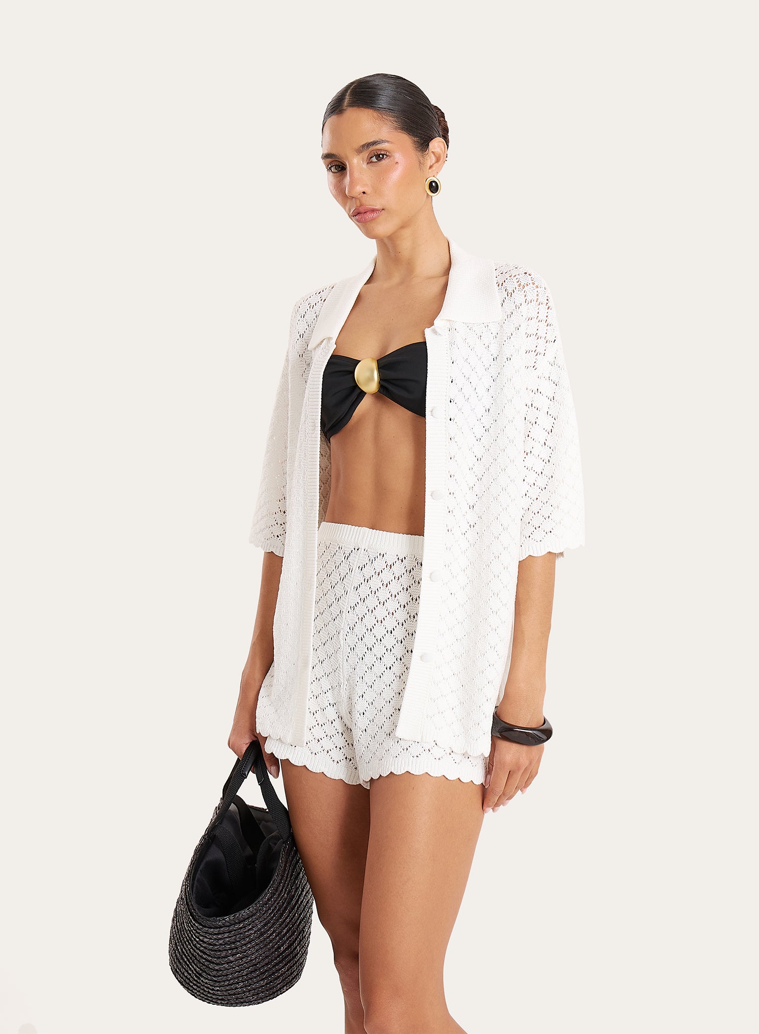 White Crochet High Waisted Shorts